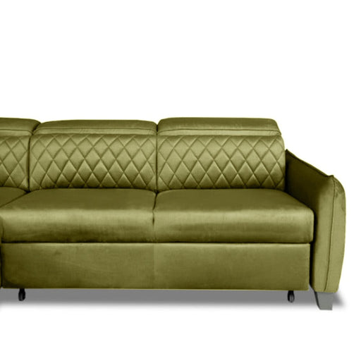 Coltar Extensibil Cu Otoman Stanga Tiago, 5 Locuri, Tetiere Reglabile, Negru, Verde Olive, 255 Cm