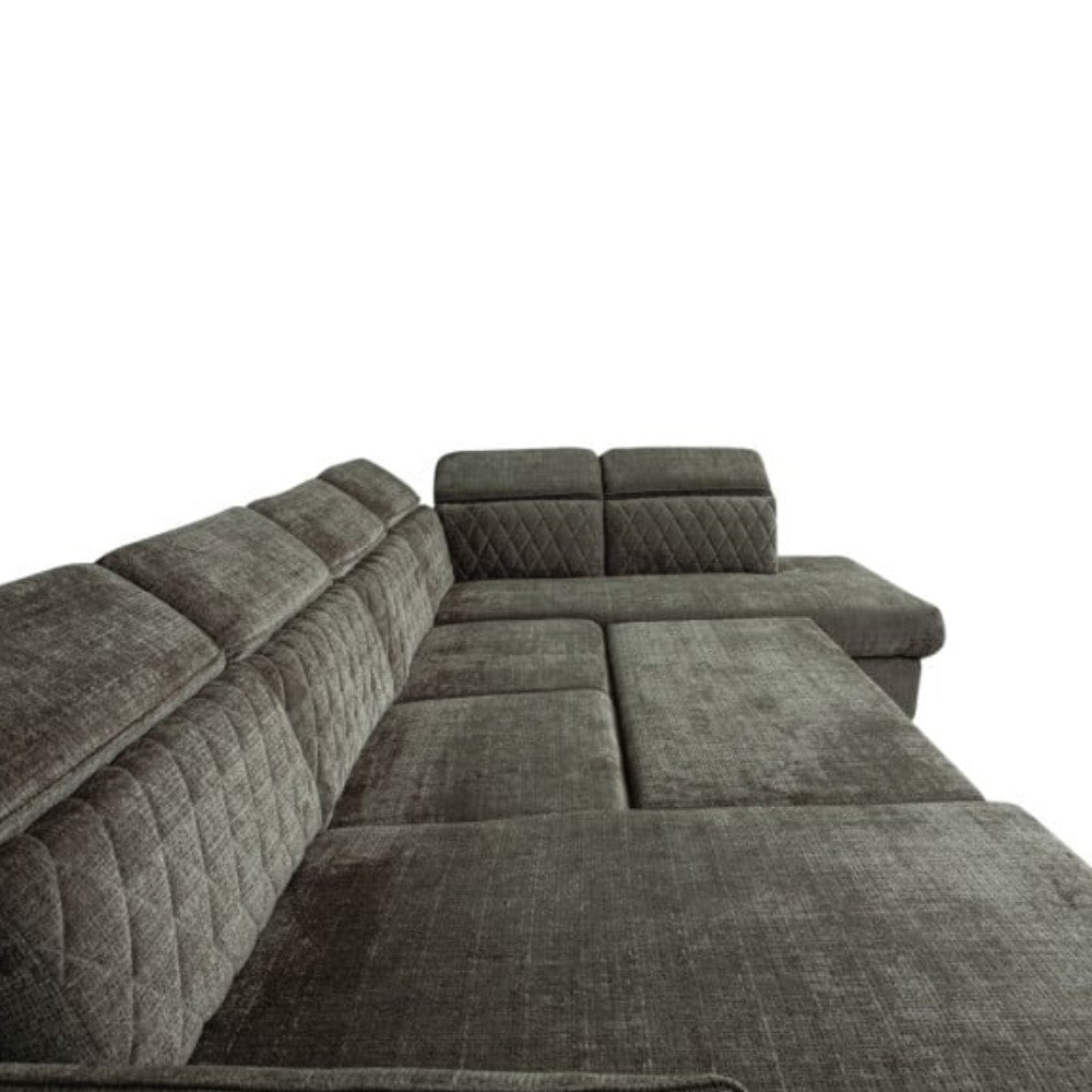 Coltar U Extensibil Tiago, Dreapta, Lada Depozitare, 6 Locuri, Tetiere Reglabile, Colonial  Si Maro, 330 Cm