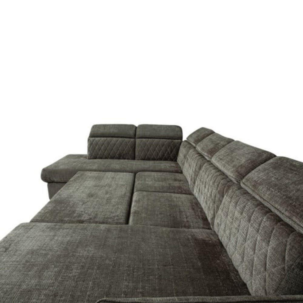 Coltar U Extensibil Tiago, Stanga, Lada Depozitare 6 Locuri, Tetiere Reglabile, Colonial, Maro, 330 Cm