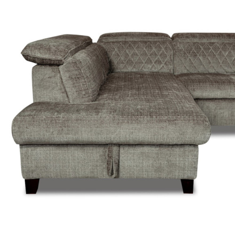 Coltar U Extensibil Tiago, Stanga, Lada Depozitare 6 Locuri, Tetiere Reglabile, Colonial, Maro, 330 Cm