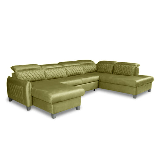 Coltar U Extensibil Tiago, Cu Lada, Dreapta, 6 Locuri, Tetiere Reglabile, Verde Olive, 330 Cm