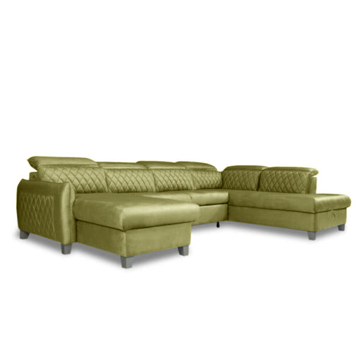 Coltar U Extensibil Tiago, Cu Lada, Dreapta, 6 Locuri, Tetiere Reglabile, Verde Olive, 330 Cm