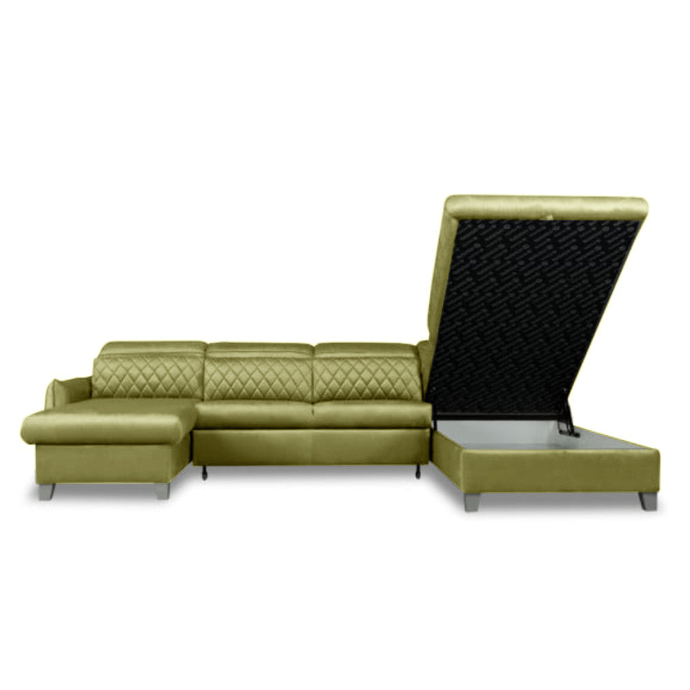 Coltar U Extensibil Tiago, Cu Lada, Dreapta, 6 Locuri, Tetiere Reglabile, Verde Olive, 330 Cm