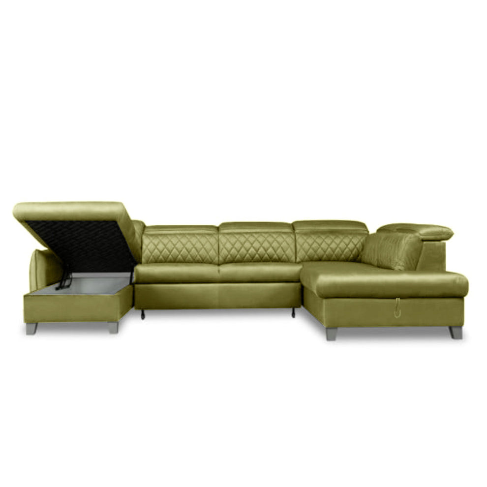 Coltar U Extensibil Tiago, Cu Lada, Dreapta, 6 Locuri, Tetiere Reglabile, Verde Olive, 330 Cm