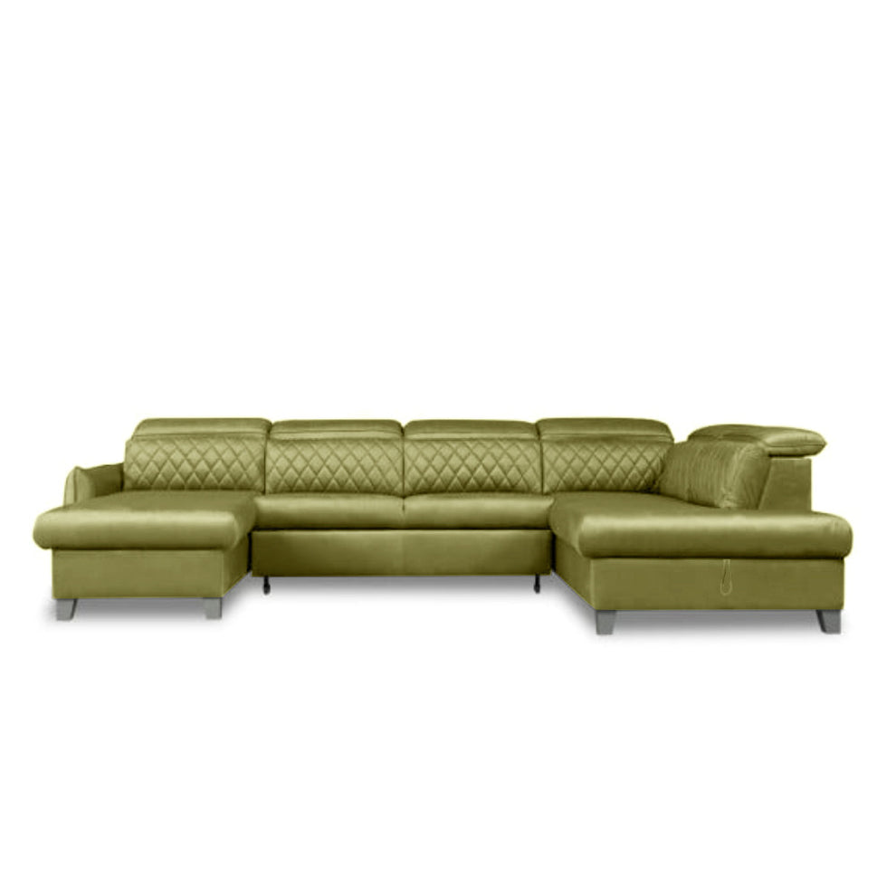 Coltar U Extensibil Tiago, Cu Lada, Dreapta, 6 Locuri, Tetiere Reglabile, Verde Olive, 330 Cm