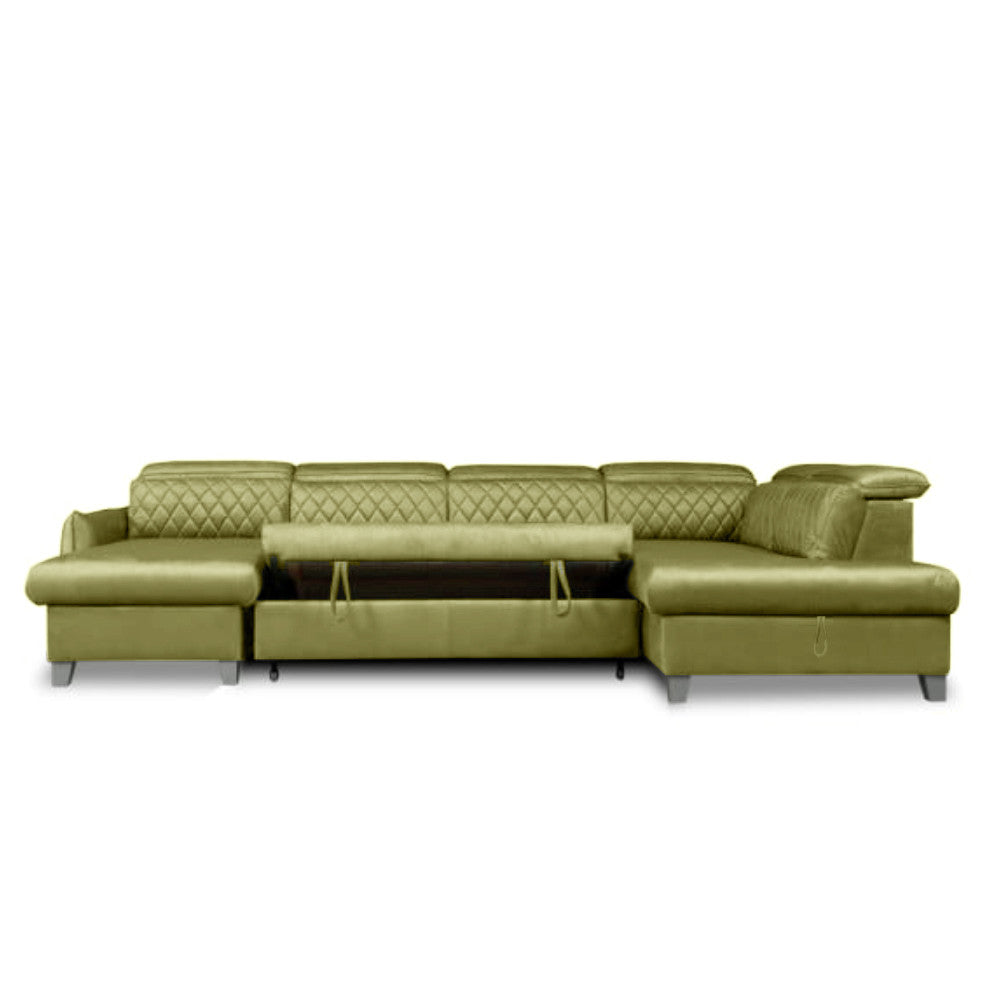 Coltar U Extensibil Tiago, Cu Lada, Dreapta, 6 Locuri, Tetiere Reglabile, Verde Olive, 330 Cm