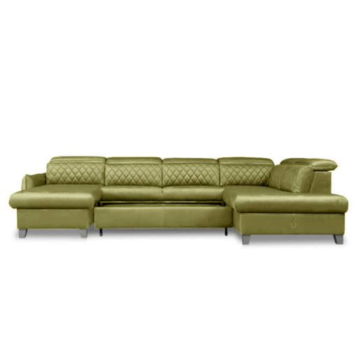 Coltar U Extensibil Tiago, Cu Lada, Dreapta, 6 Locuri, Tetiere Reglabile, Verde Olive, 330 Cm