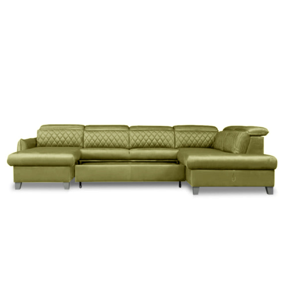 Coltar U Extensibil Tiago, Cu Lada, Dreapta, 6 Locuri, Tetiere Reglabile, Verde Olive, 330 Cm