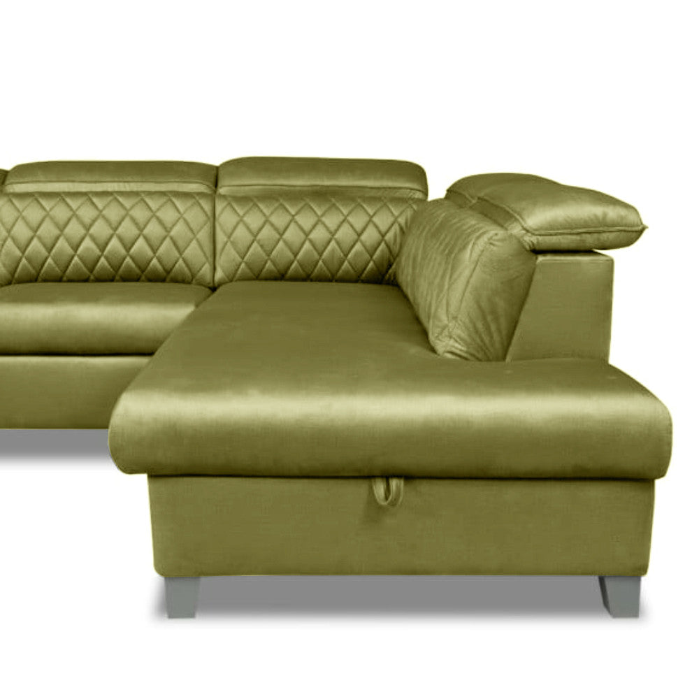 Coltar U Extensibil Tiago, Cu Lada, Dreapta, 6 Locuri, Tetiere Reglabile, Verde Olive, 330 Cm