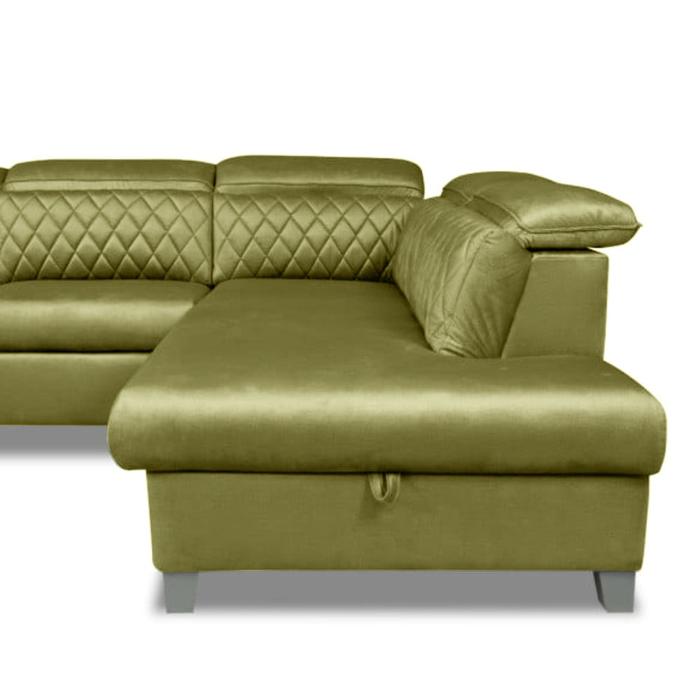 Coltar U Extensibil Tiago, Cu Lada, Dreapta, 6 Locuri, Tetiere Reglabile, Verde Olive, 330 Cm