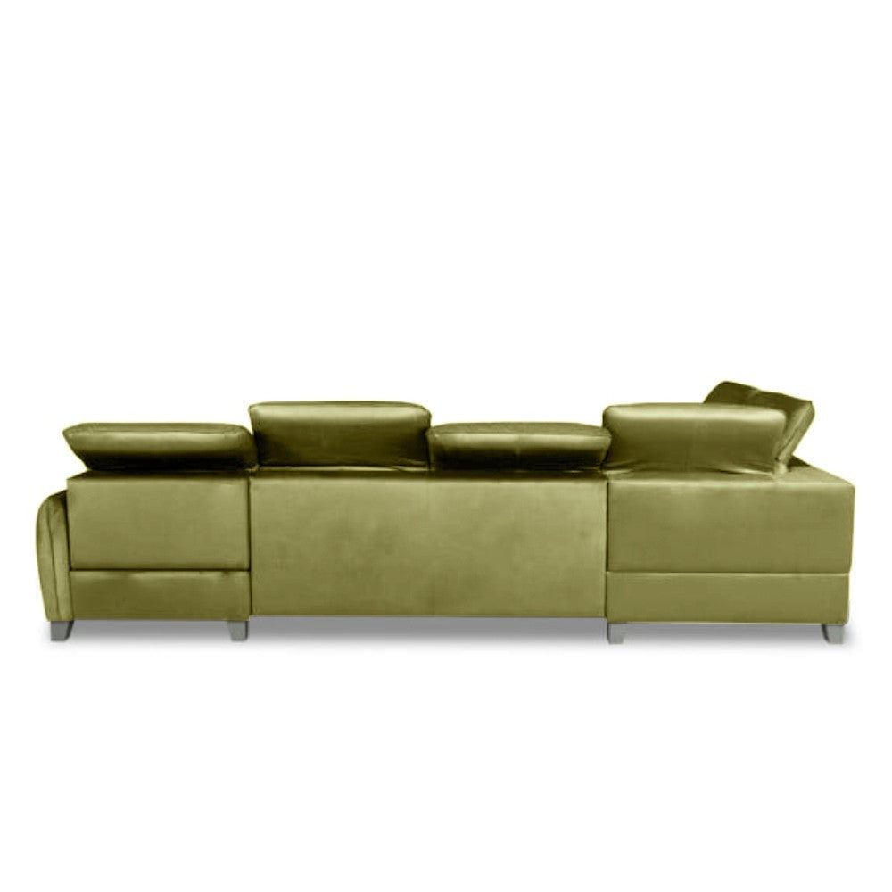Coltar U Extensibil Tiago, Stanga, Cu Lada, 6 Locuri, Tetiere Reglabile, Negru, Verde Olive, 330 Cm
