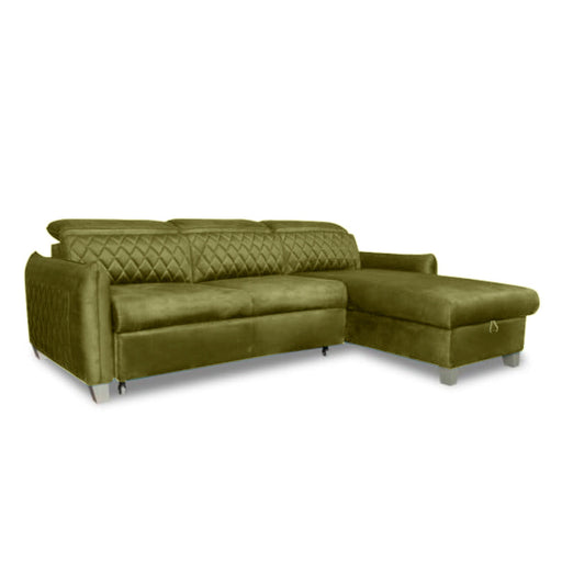 Coltar Extensibil Cu Insula Dreapta Cu Lada Tiago, 5 Locuri, Tetiere Reglabile, Verde Olive, 243 Cm