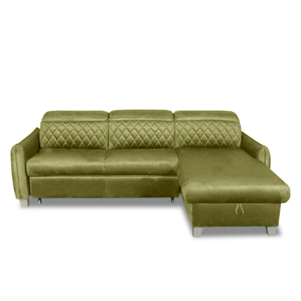Coltar Extensibil Cu Insula Dreapta Cu Lada Tiago, 5 Locuri, Tetiere Reglabile, Verde Olive, 243 Cm