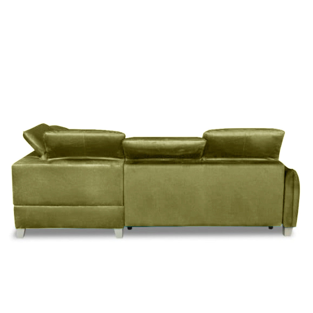 Coltar Extensibil Cu Insula Dreapta Cu Lada Tiago, 5 Locuri, Tetiere Reglabile, Verde Olive, 243 Cm