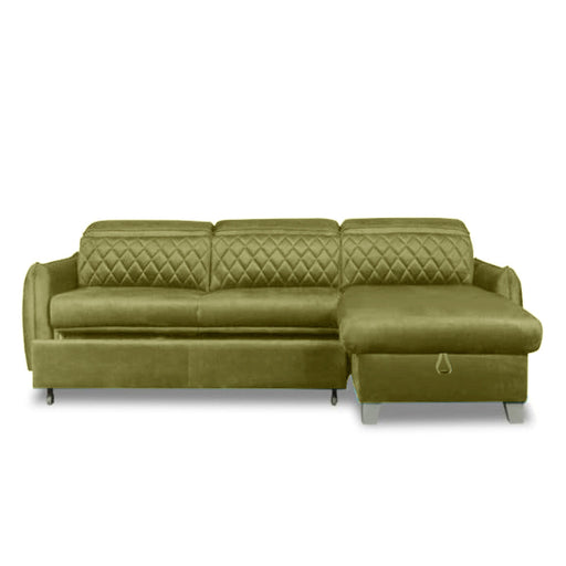 Coltar Extensibil Cu Insula Dreapta Cu Lada Tiago, 5 Locuri, Tetiere Reglabile, Verde Olive, 243 Cm