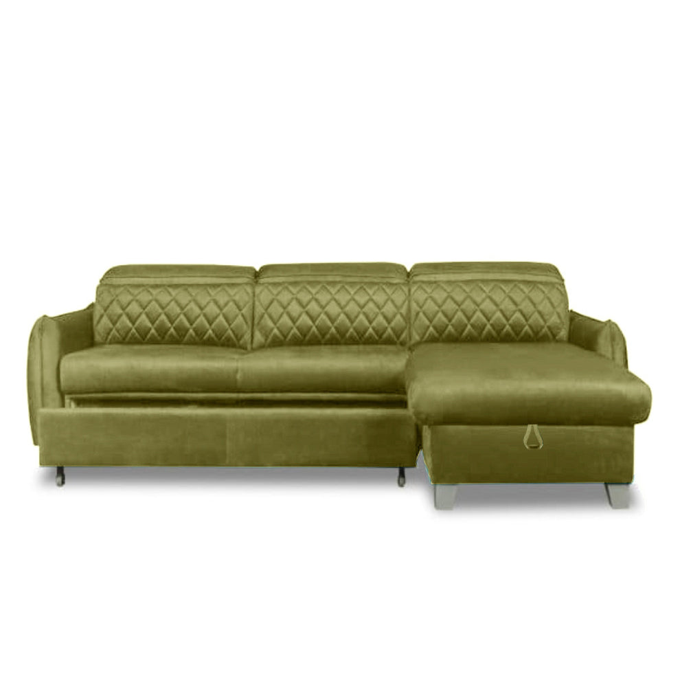 Coltar Extensibil Cu Insula Dreapta Cu Lada Tiago, 5 Locuri, Tetiere Reglabile, Verde Olive, 243 Cm