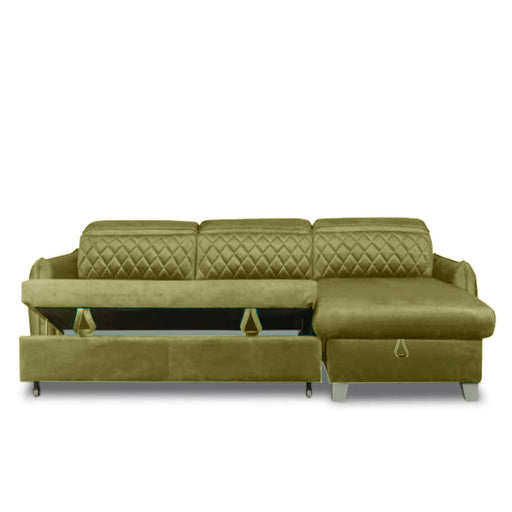 Coltar Extensibil Cu Insula Dreapta Cu Lada Tiago, 5 Locuri, Tetiere Reglabile, Verde Olive, 243 Cm