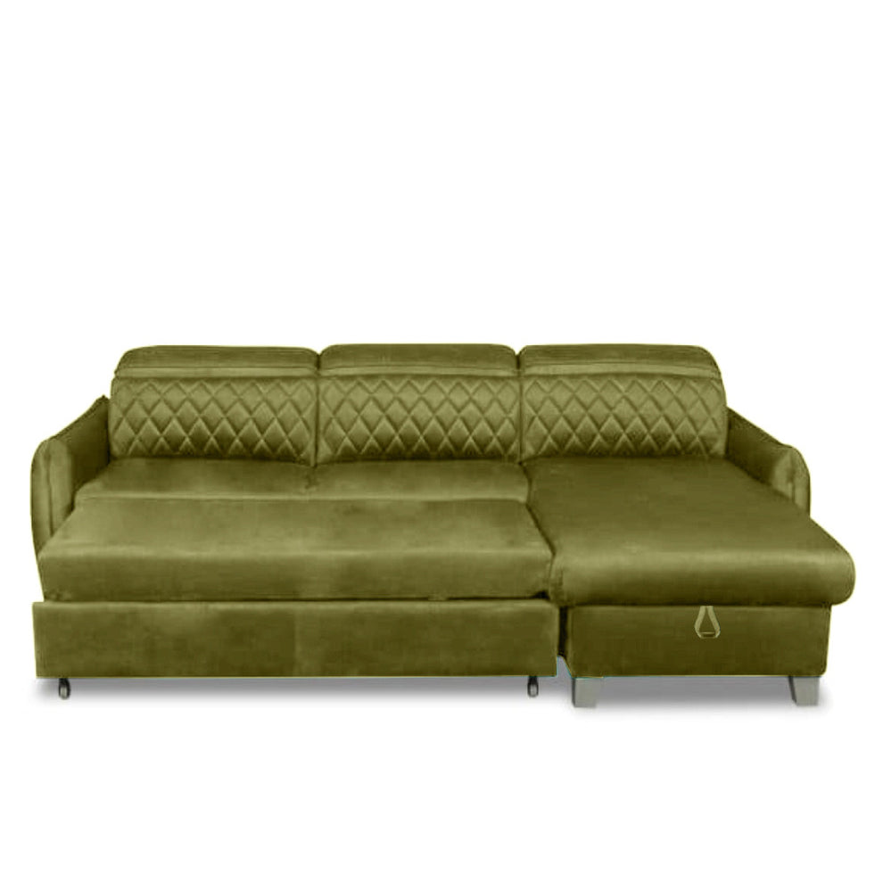 Coltar Extensibil Cu Insula Dreapta Cu Lada Tiago, 5 Locuri, Tetiere Reglabile, Verde Olive, 243 Cm