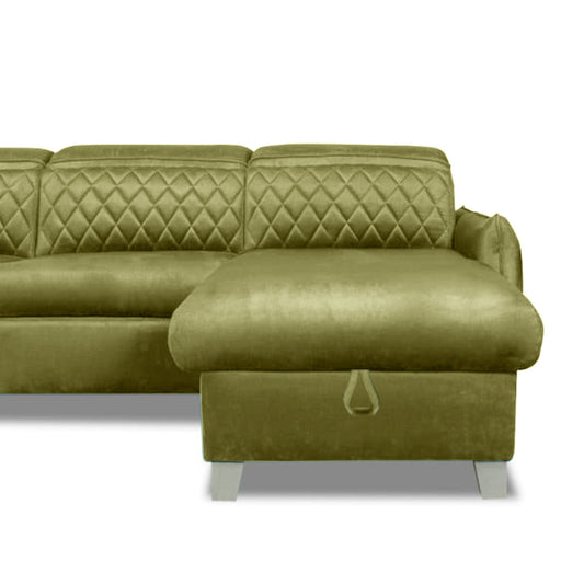 Coltar Extensibil Cu Insula Dreapta Cu Lada Tiago, 5 Locuri, Tetiere Reglabile, Verde Olive, 243 Cm