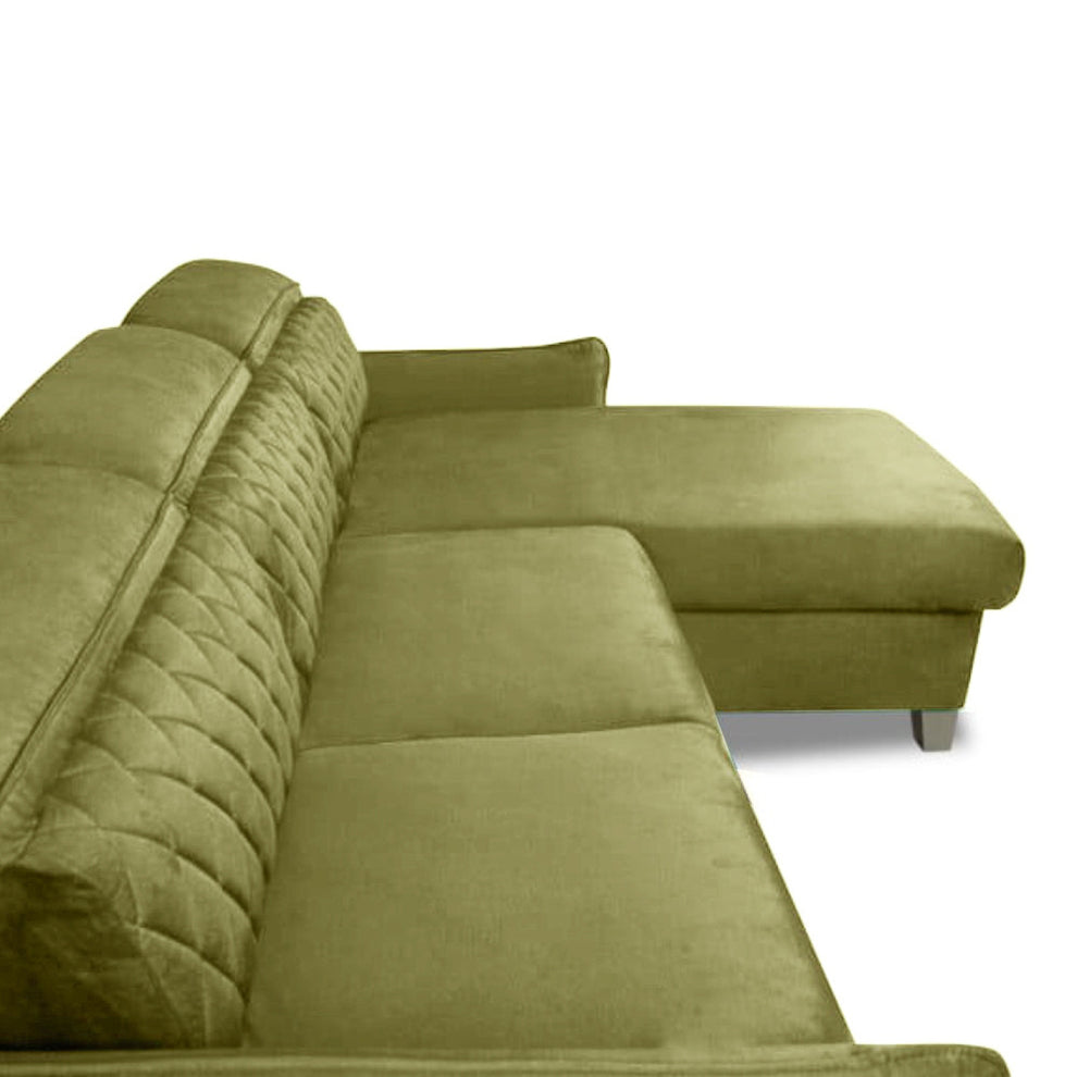Coltar Extensibil Cu Insula Dreapta Cu Lada Tiago, 5 Locuri, Tetiere Reglabile, Verde Olive, 243 Cm