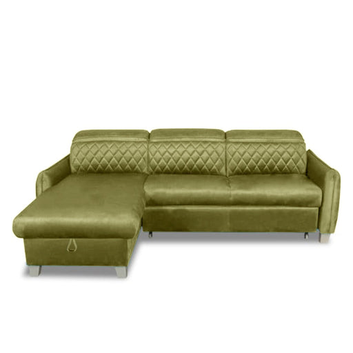 Coltar Extensibil Cu Insula Stanga Cu Lada Tiago, 5 Locuri, Tetiere Reglabile, Verde Olive, 243 Cm