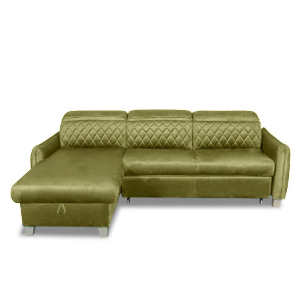 Coltar Extensibil Cu Insula Stanga Cu Lada Tiago, 5 Locuri, Tetiere Reglabile, Verde Olive, 243 Cm