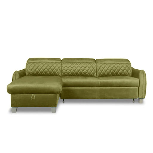 Coltar Extensibil Cu Insula Stanga Cu Lada Tiago, 5 Locuri, Tetiere Reglabile, Verde Olive, 243 Cm