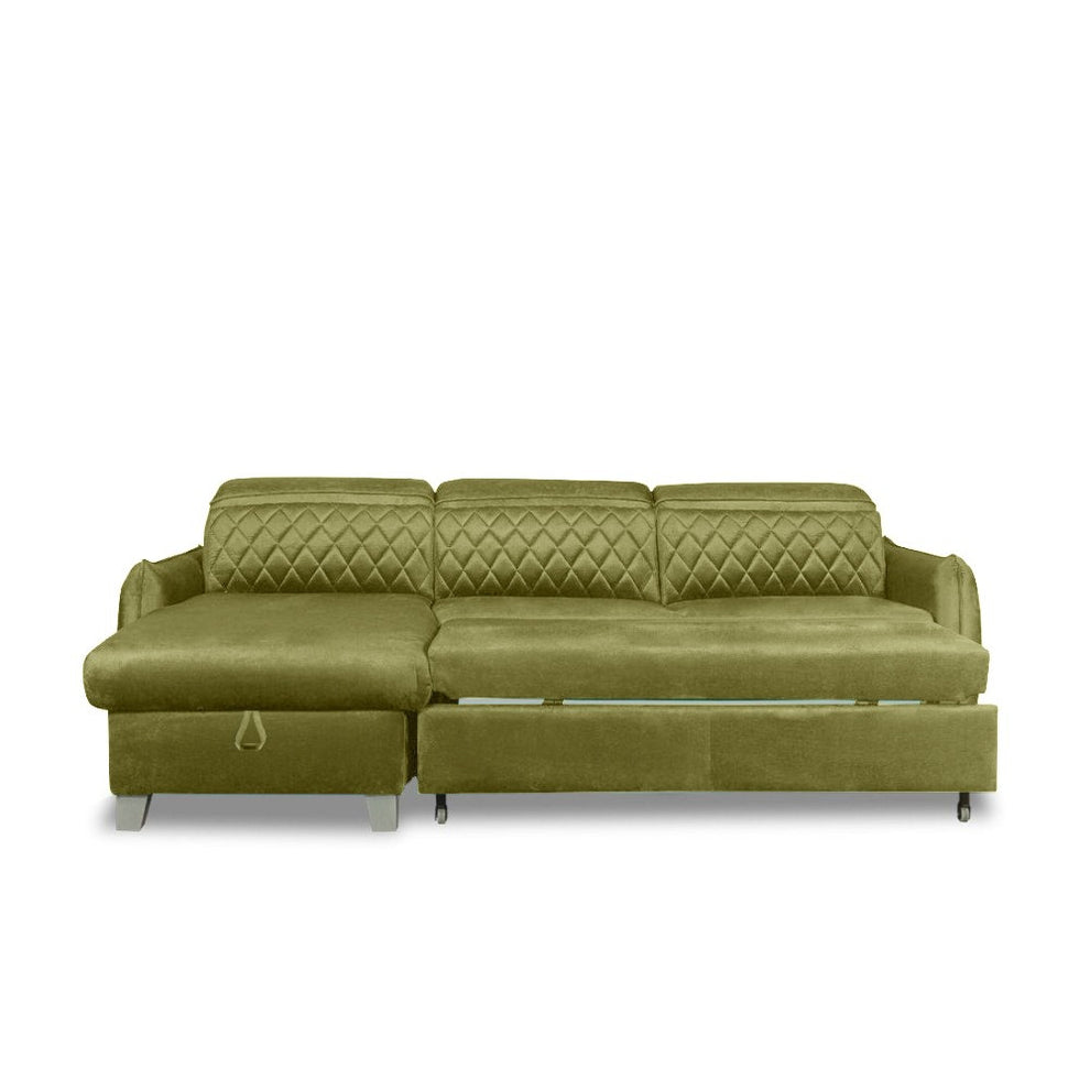 Coltar Extensibil Cu Insula Stanga Cu Lada Tiago, 5 Locuri, Tetiere Reglabile, Verde Olive, 243 Cm