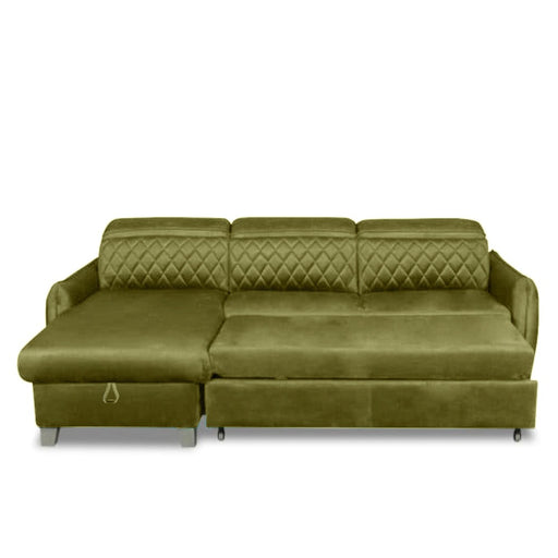Coltar Extensibil Cu Insula Stanga Cu Lada Tiago, 5 Locuri, Tetiere Reglabile, Verde Olive, 243 Cm