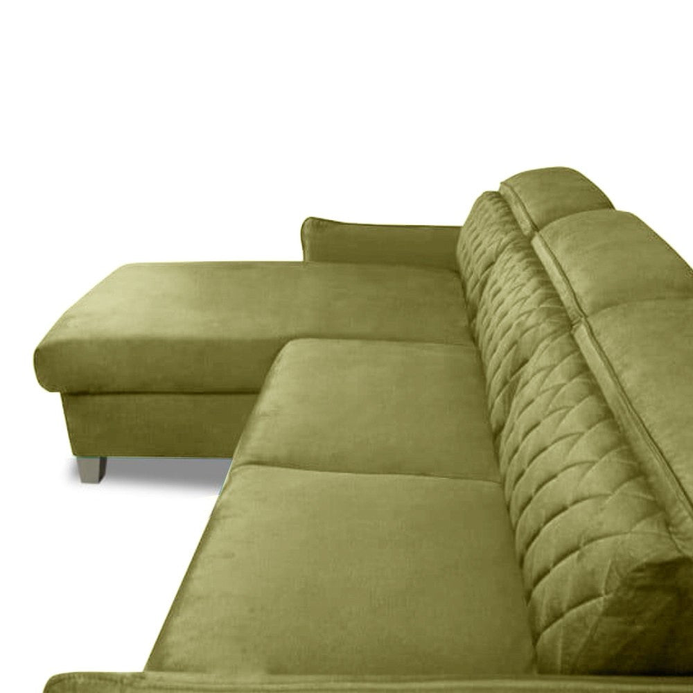 Coltar Extensibil Cu Insula Stanga Cu Lada Tiago, 5 Locuri, Tetiere Reglabile, Verde Olive, 243 Cm