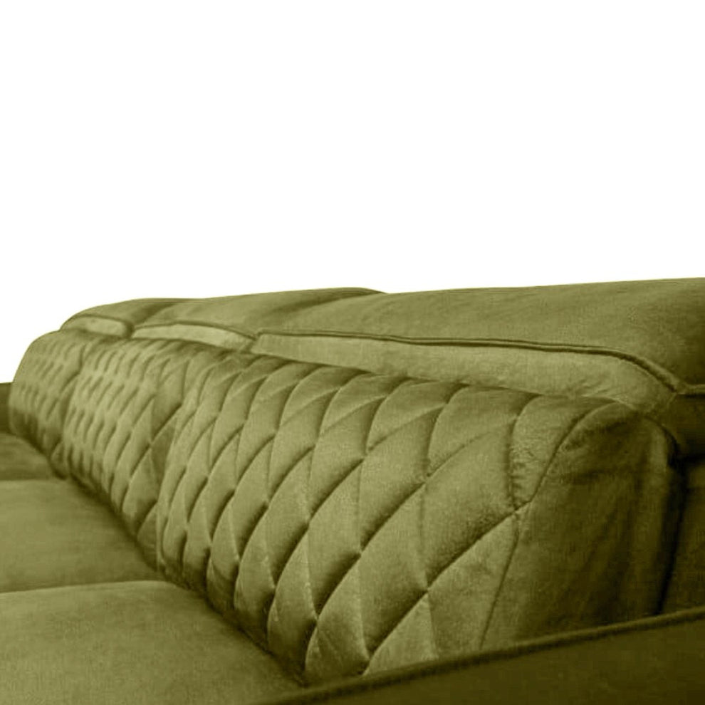 Coltar Extensibil Cu Insula Stanga Cu Lada Tiago, 5 Locuri, Tetiere Reglabile, Verde Olive, 243 Cm