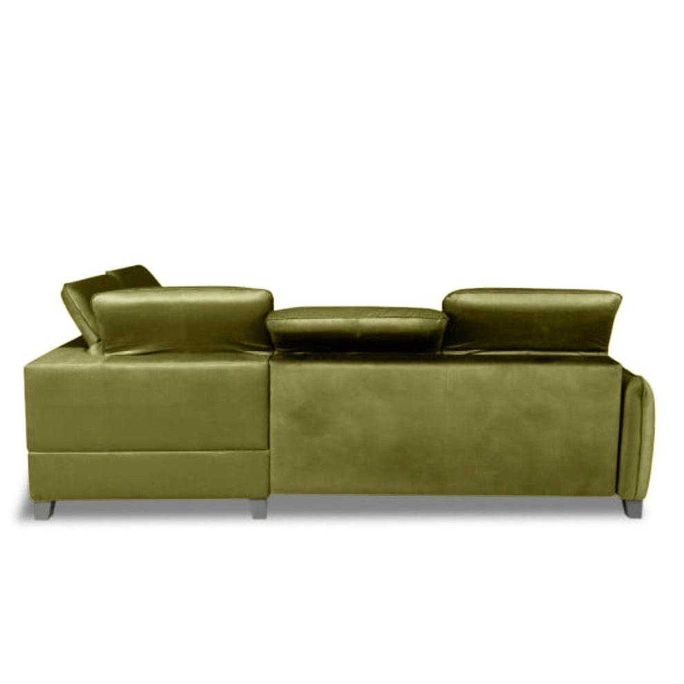 Coltar Extensibil Cu Otoman Dreapta Cu Lada Tiago, 5 Locuri, Tetiere Reglabile, Verde Olive, 255 Cm