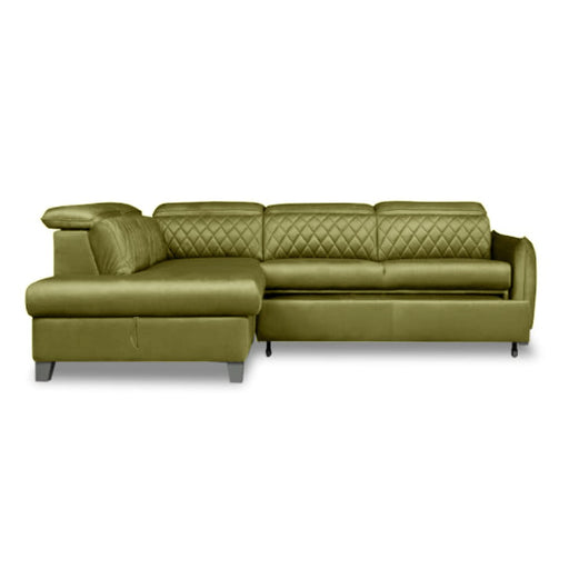 Coltar Extensibil Cu Otoman Stanga Cu Lada Tiago, 5 Locuri, Tetiere Reglabile, Colonial Si Verde Olive, 255 Cm