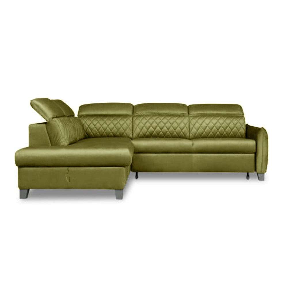 Coltar Extensibil Cu Otoman Stanga Cu Lada Tiago, 5 Locuri, Tetiere Reglabile, Colonial Si Verde Olive, 255 Cm