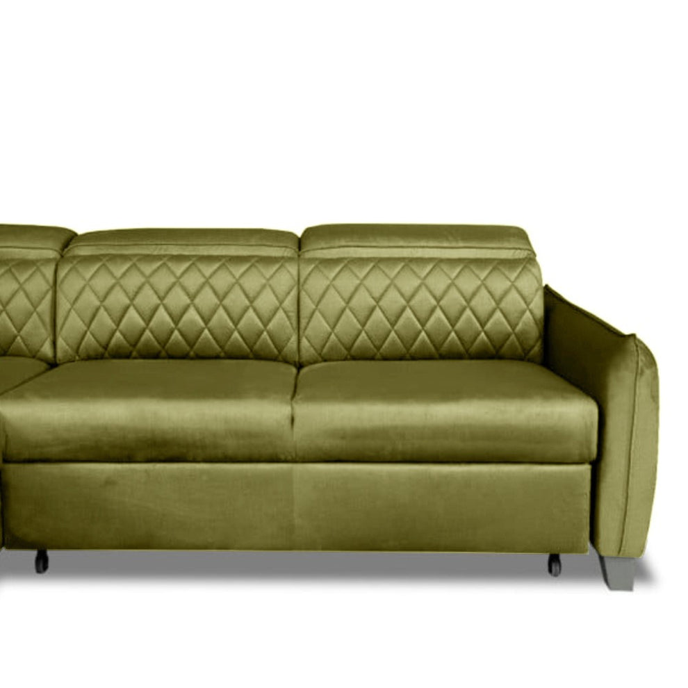 Coltar Extensibil Cu Otoman Stanga Cu Lada Tiago, 5 Locuri, Tetiere Reglabile, Colonial Si Verde Olive, 255 Cm