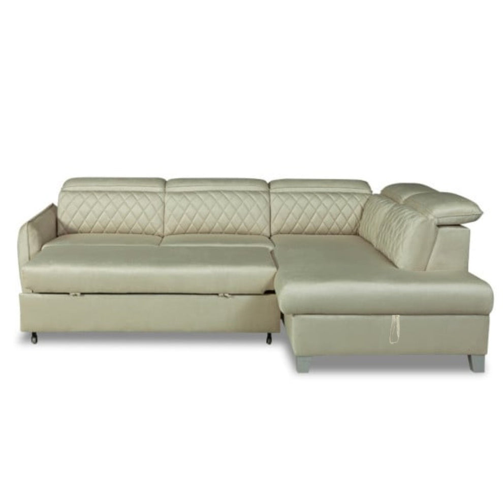 Coltar Extensibil Cu Otoman Dreapta Cu Lada Tiago, 5 Locuri, Tetiere Reglabile, Crem, 255 Cm