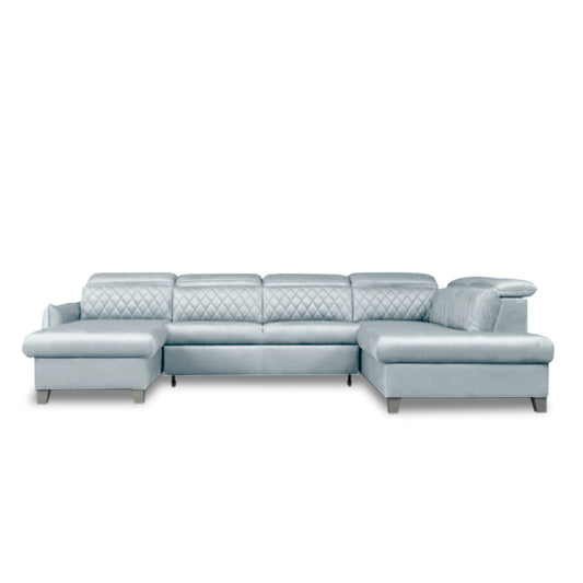 Coltar U Extensibil Tiago, Dreapta, 6 Locuri, Tetiere Reglabile, Gri, 330 Cm