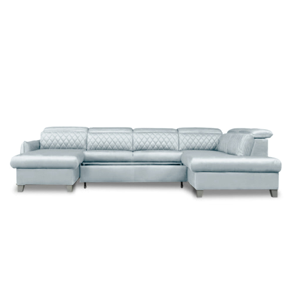 Coltar U Extensibil Tiago, Dreapta, 6 Locuri, Tetiere Reglabile, Gri, 330 Cm