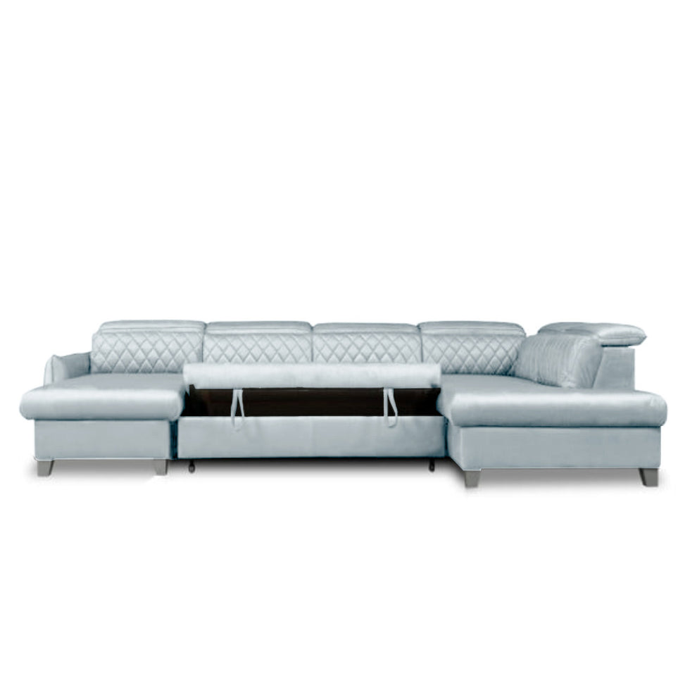 Coltar U Extensibil Tiago, Dreapta, 6 Locuri, Tetiere Reglabile, Gri, 330 Cm