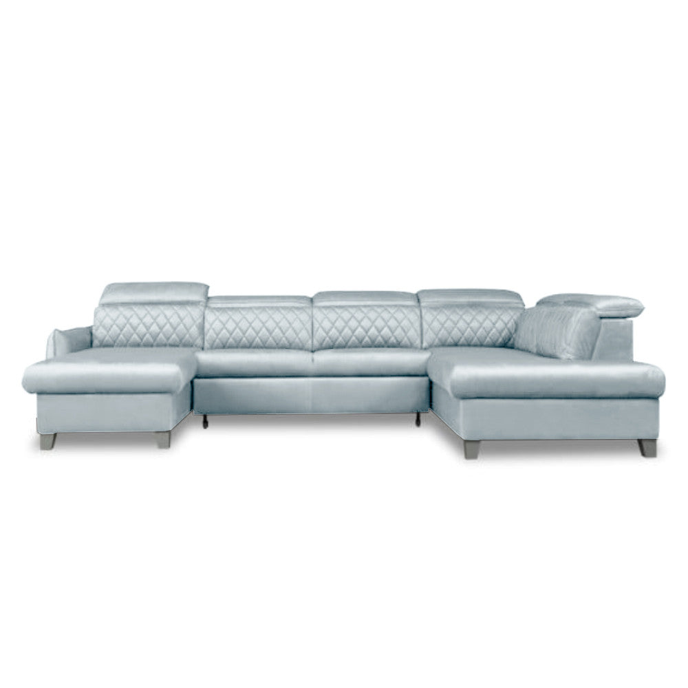 Coltar U Extensibil Tiago, Stanga, 6 Locuri, Tetiere Reglabile, Gri, 330 Cm