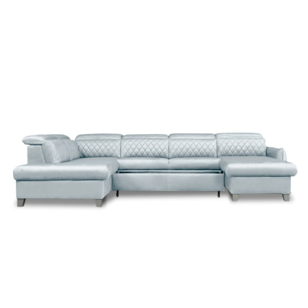 Coltar U Extensibil Tiago, Stanga, 6 Locuri, Tetiere Reglabile, Gri, 330 Cm