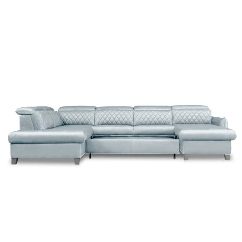 Coltar U Extensibil Tiago, Stanga, 6 Locuri, Tetiere Reglabile, Gri, 330 Cm