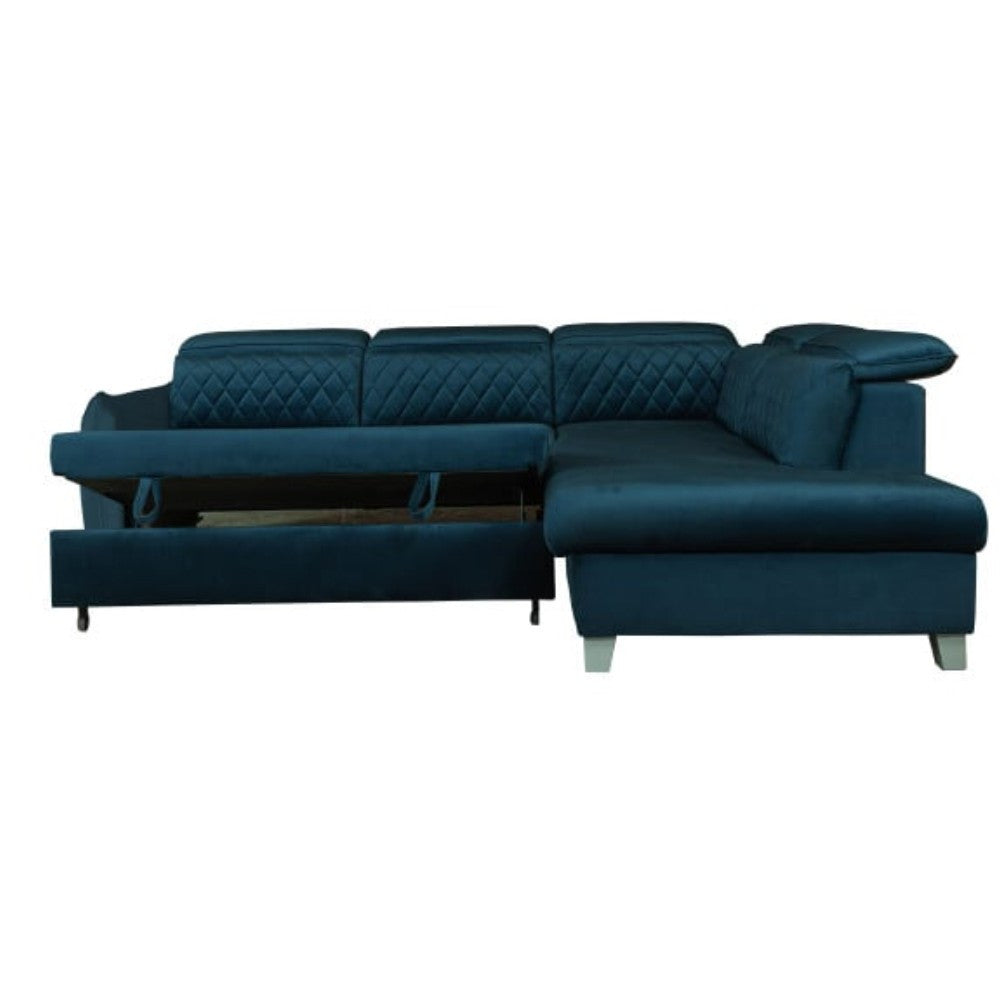 Coltar Extensibil Cu Otoman Dreapta Tiago, 5 Locuri, Tetiere Reglabile, Albastru, 255 Cm