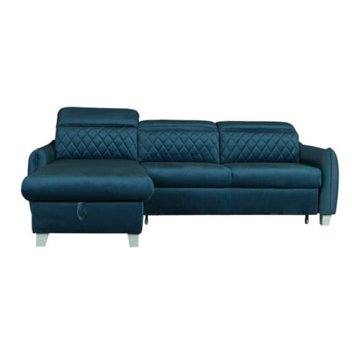 Coltar Extensibil Cu Insula Stanga Cu Lada Tiago, 5 Locuri, Tetiere Reglabile, Albastru, 243 Cm