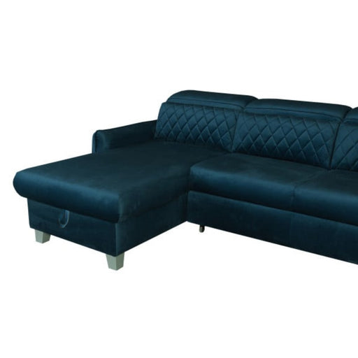 Coltar Extensibil Cu Insula Stanga Cu Lada Tiago, 5 Locuri, Tetiere Reglabile, Albastru, 243 Cm