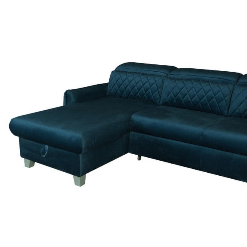 Coltar Extensibil Cu Insula Stanga Cu Lada Tiago, 5 Locuri, Tetiere Reglabile, Albastru, 243 Cm