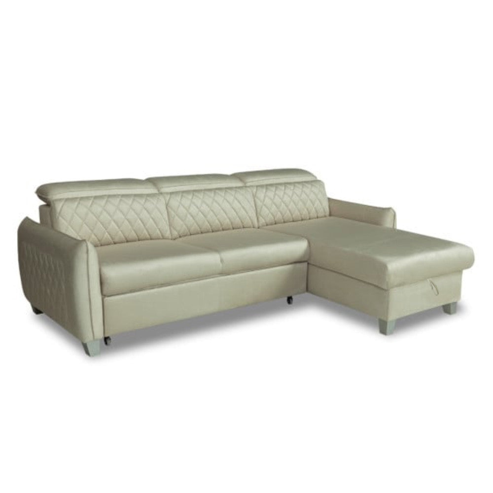 Coltar Extensibil Cu Insula Dreapta Cu Lada Tiago, 5 Locuri, Tetiere Reglabile, Crem, 243 Cm
