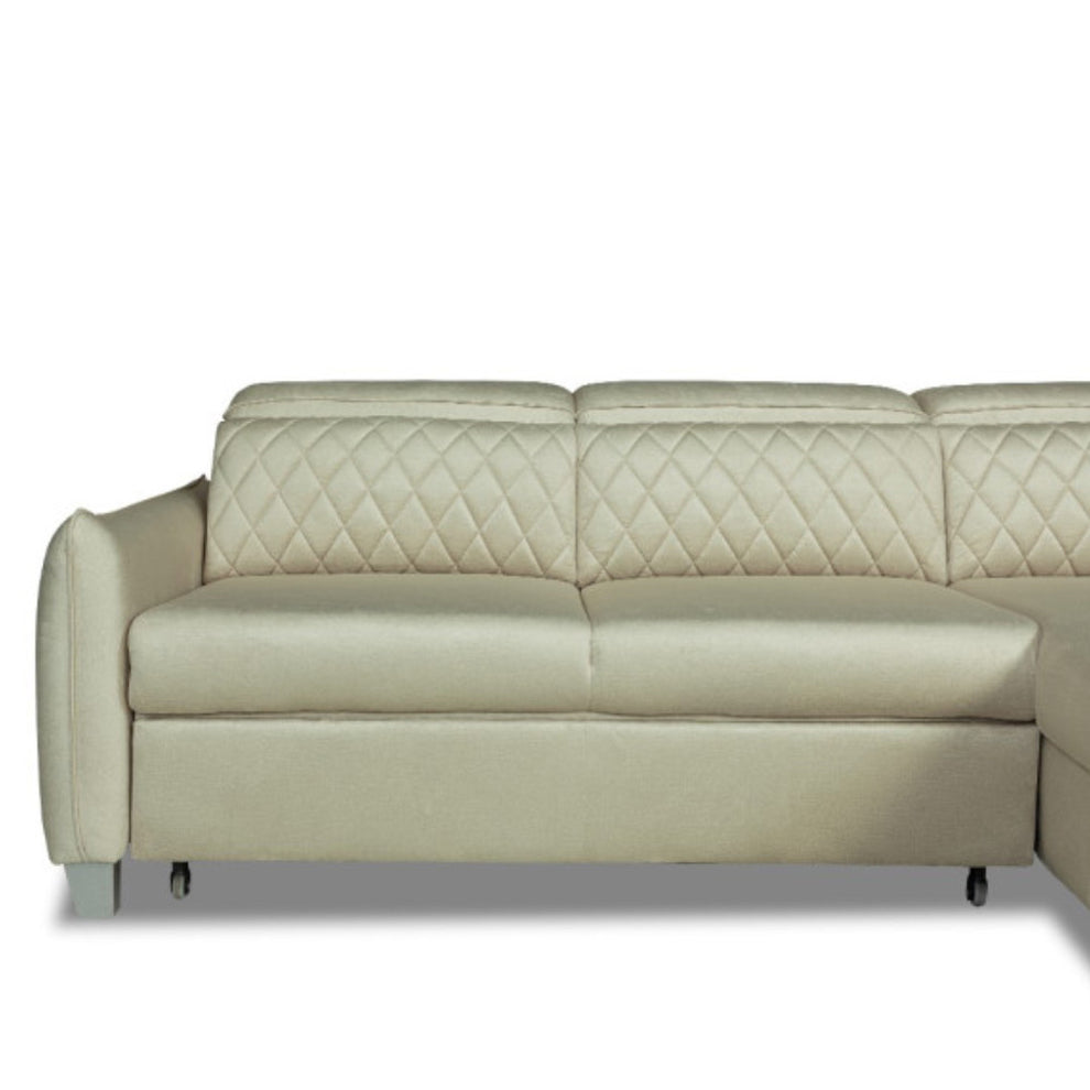 Coltar Extensibil Cu Insula Dreapta Cu Lada Tiago, 5 Locuri, Tetiere Reglabile, Crem, 243 Cm