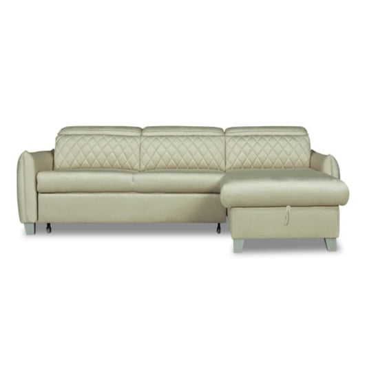 Coltar Extensibil Cu Insula Dreapta Cu Lada Tiago, 5 Locuri, Tetiere Reglabile, Crem, 243 Cm