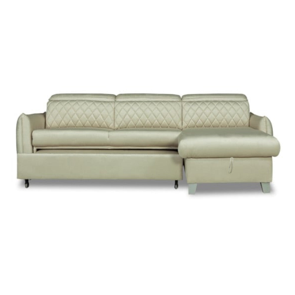Coltar Extensibil Cu Insula Dreapta Cu Lada Tiago, 5 Locuri, Tetiere Reglabile, Crem, 243 Cm